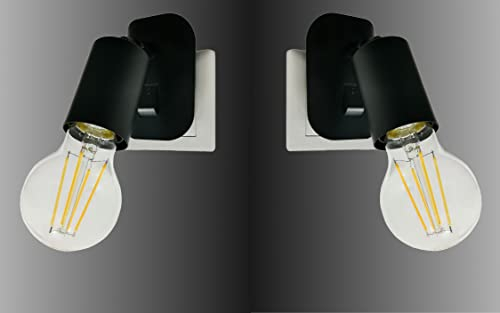 Trango 2er Pack 11-259 LED Steckerleuchte inkl. je 1x 3000K warmweiß LED Leuchtmittel in Schwarz matt *ANNA* Wandleuchte, Leselampe, Küchenlampe, Nachtlicht, Wandlampe, Küchenlampe, Steckerlampe