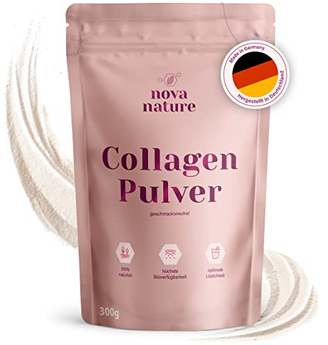 NovaNature® KOLLAGEN Pulver [300g Monatspackung] - Hochverfügbares Collagen Hydrolysat Peptide Typ 1, 2 und 3 - Geschmacksneutral, Weidehaltung, biometrisches Kollagen - Sehr gute Löslichkeit