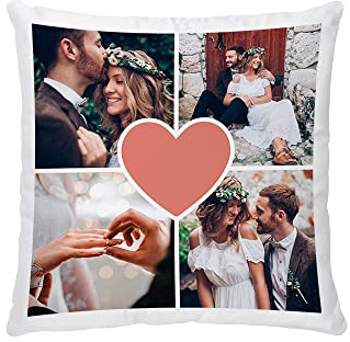 Made in Gift Cojín Personalizado de 40x40cm con Tus Propias Fotos como Regalo Original para Parejas y Familias con Relleno Incluido