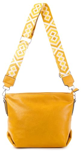 ITALYSHOP24 OBC DAMEN TASCHE Shopper Umhängetasche Schultertasche CrossOver Crossbody Beuteltasche Handtasche Hobo Bag Henkeltasche Reise Kunst-Leder Gelb
