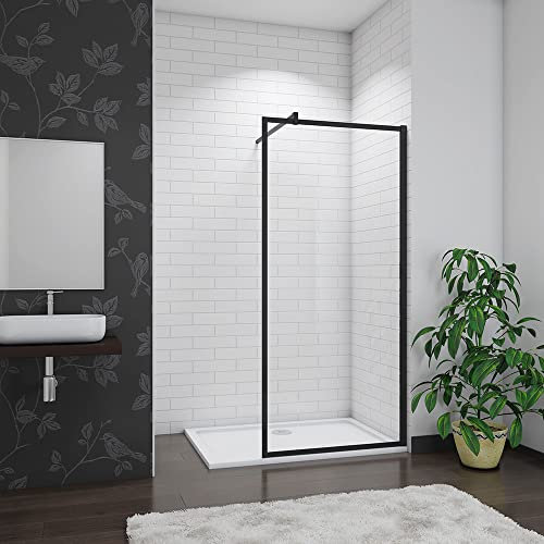 Acezanble 800x1950mm Black Frame Walk in Wetroom Shower Enclosure 8mm Nano Glass Nano Screen