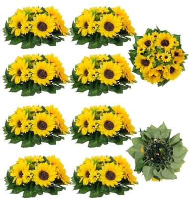 BLOSMON Sunflower Artificial Flowers Ball Centerpieces 10 Pcs Fake Sunflower Flowers Center Pieces Decoration for Wedding Table Silk Kissing Floral Bouquet Arrangements for Home Party Event DIY Decor