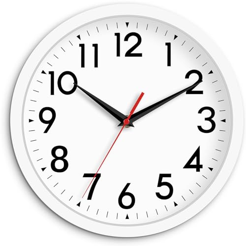 DAXSMY Wall Clock Modern Battery Operated 10 Inch Simpel Silent Non Ticking Analog Decorative for Kitchen Bathroom Bedroom Office Living Room School Classroom(White)