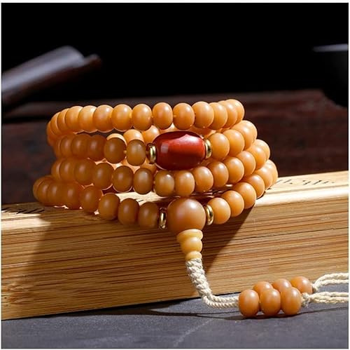 Buddhist Prayer Beads Armband,pärlarmband,Prayer Beads,Natural Yellow Weather Bodhi Root Beads Armband 108 Multi-Layer Buddha Beaded Armband Rosenkranshalsband for män kvinnor (Color : Giallo)