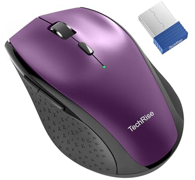 TechRise Wireless Mouse - Silent, Ergonomic Optical Mouse with Nano Receiver, 30 Months Battery Life for PC, Tablet, Laptop (Purple)