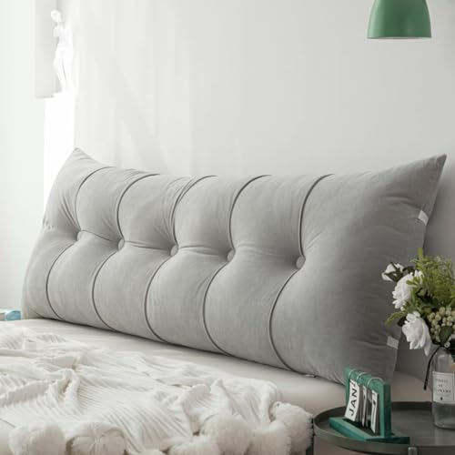 Luxus-Rückenkissen für Kingsize-Bett, Kopfteil, Lesekissen, Dreieckskissen, extra weiche Sofa-Rückenlehne zum Fernsehen oder Spielen, 200 cm (150 x 55 x 20 cm, Hellgrau)