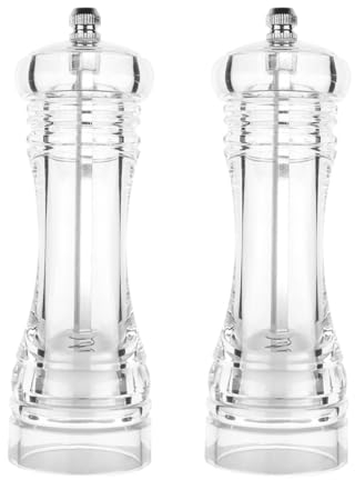 ZONADAH Lot de 2 moulins à poivre transparents 15,2 cm - Moulin à sel et à poivre manuels - Salière de cuisine avec réglage réglable - Bouteille à sel et à poivre