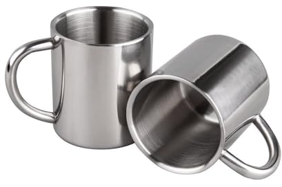 PIQIUQIU Paquete de 2 tazas de café de acero inoxidable de 220 ml con asa, tazas de doble pared, tazas de camping para mantener las bebidas calientes o frías, taza de café de viaje, taza de agua