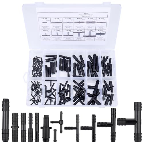 Huiguli Tuyaux Kit de Raccordement d'Irrigation, 113 pcs T Raccord de Tuyau Assortiment Noir, Connecteur de Tuyau pour Garden Hoses, Car Plug, Drip Hose, Irrigation Systems