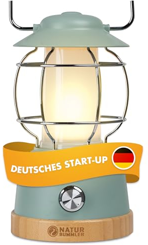 NATURBUMMLER Campinglampe aufladbar mit Powerbank [LUX Secure+] IPX4 wasserdicht & dimmbar – 5200 mAh Akku mit 200h Leuchtkraft für gemütliche Abende – LED Zeltlampe Campinglicht Outdoor
