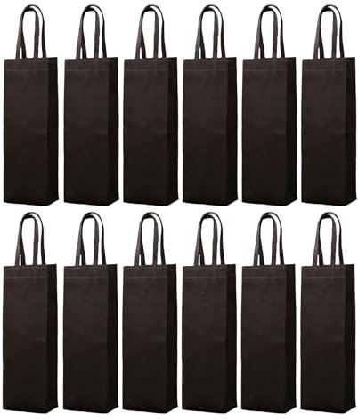 CiciIng 12 Stück Einzelne Flasche Weintasche, Vliesstoff Wein Geschenktüte, Flaschentüten mit Griff, Weinbeutel für Weihnachten, Hochzeit, Party, Geburtstag (Braun)