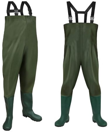 Vkechh Wathose Herren, Anglerhose 70D Nylon, PVC Watthosen Wasserdicht mit Stiefel, Angelhose mit Verstellbarer Schultergurt, Fischerhose für Baustellen, Gärten, Bauernhöfe
