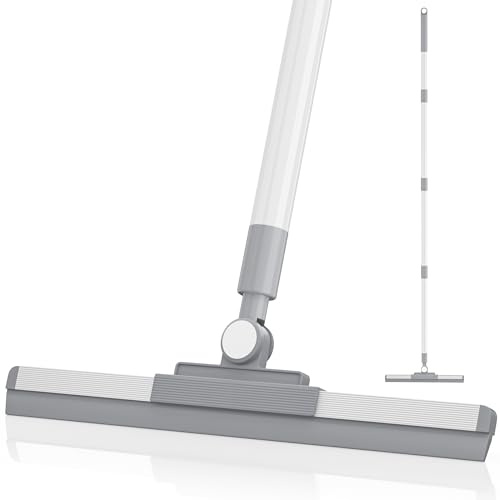 Floor Squeegee with 180° Rotating Head, Squeegee for Floor with 52'' Long Handle, Squeegee Broom, Squeegee for Window Cleaning, Bathroom Tile, Garage Concrete, Deck, Shower Glass (White)