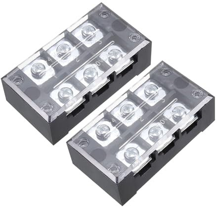 Rebower Barrettes de Connexion à Bornes à Vis de Barrière à Double Rangée de 3 Positions, 600V, 45A (avec Couvercle) - Lot de 2 / Noir/Tb-4503L