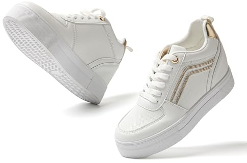 JOMIX Chaussures de Marche Femme Baskets Femme Chaussures Plateforme Décontractées Confortable Respirant Sneakers (Or, 39)