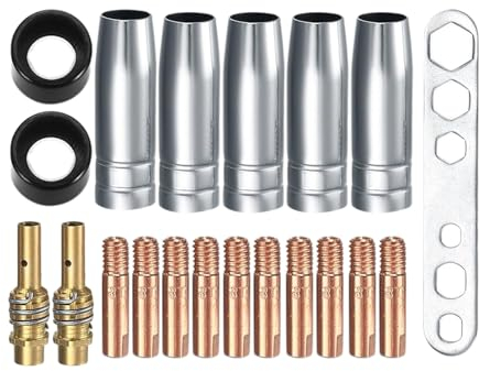 Joyan 20 Stück Schweißzubehör Set - Schutzgasschweißgerät Zubehör, Passend für MIG/MAG- Einschließlich 5 Gasdüsen, 10 Powerdüsen, 2 Düsenstiel, 2 Isolatoren und 1 Schraubenschlüssel