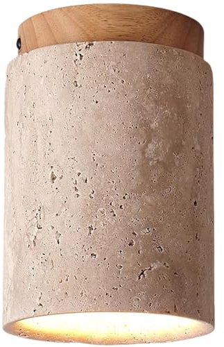 TRIVIDHA Lámpara De Techo De Piedra Moderna Lámpara De Techo Redonda De 6,3con Base De Madera E27 Luz De Techo Cercana Con Pantalla De Piedra Para Sala De Estar Dormitorio Pasillo Balcón Cafetería Ba