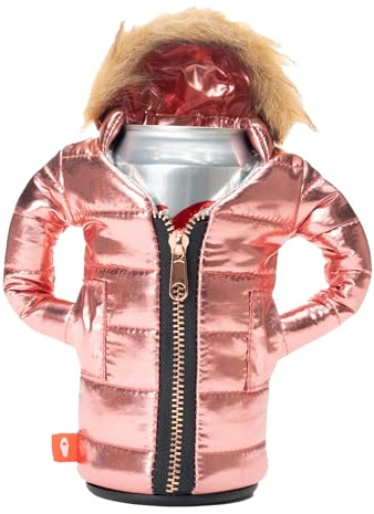 Puffin The Pahka Insulated Can Cooler Sleeve 12oz & 16oz Tall Can Parka - Non Slip Base, Beer Soda Drink Jacket for Cold or Hot Beverages - Rose Gold