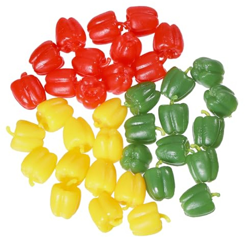 CHGCRAFT 36Pcs 3Colors mini Artificial Bell Peppers Miniature Sweet Pepper Artificial Vegetables for Party Autumn Supplies Farmhouse Restaurant, Mixed Color