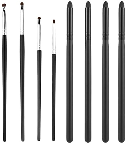 Hary 8Pcs Eyeliner Smudger Sponge, Eyeshadow Brushes with 4 Mini Horsehair Eyeliner Brushes and 4 Sponge Bullet Head Eyeshadow Brush Reusable Eyeliner Tool Suitable for Various Makeup Looks