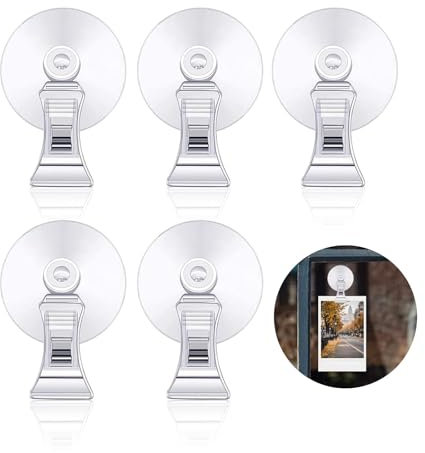 Nevoluxer Gancho Ventosa Multiusos - 5 Piezas de Ventosas para Ventanas de Vidrio, Acuarios y Soporte de Boletos de Estacionamiento - Ventosa de Abrazadera con Clips Resistentes