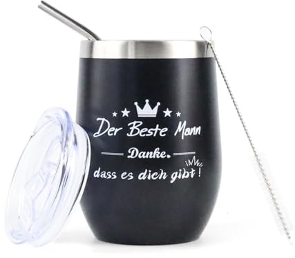 QUTHZZHY Vinmugg to go 30 ml, presenter till män, bästa män presenter jul, rostfritt stål vinmugg med lock sugrör, vakuumisolerad termoskopp, för vin, kaffe, champagne