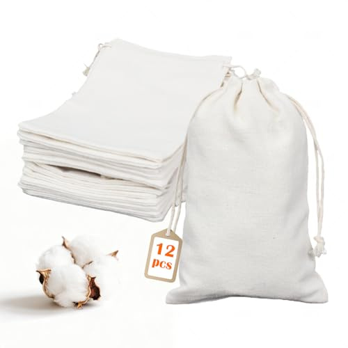 OFFASST 12 Piezas Bolsitas de Tela 25x30cm con Cordón, Bolsas Regalo Pequeñas Reutilizables para Bodas, Cumpleaños, Navidad, Joyas y DIY
