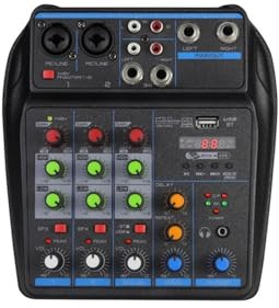 Ljudmixer, 4-kanals mixer DJ-mixerkonsol med 48V Phantom Power Monitor System USB-mixer för studiokaraoke