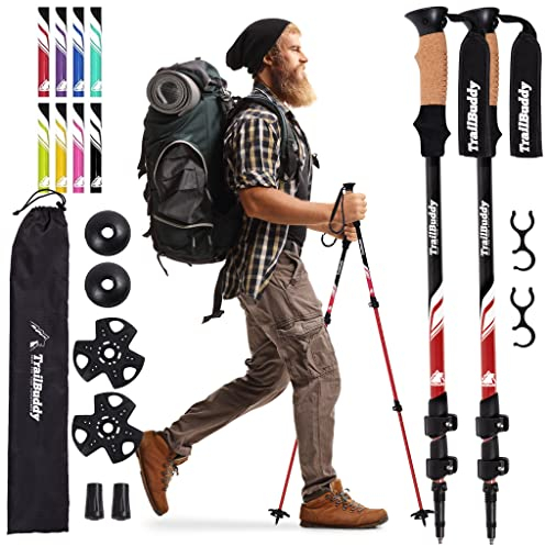 TrailBuddy Trekking Poles – Lightweight 7075 Aluminum Hiking Poles for Women, Men & Seniors – Collapsible Walking Sticks for Travel, Trails & Balance