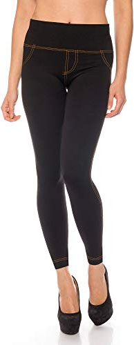 Kendindza Leggings Thermiques pour Femmes Effet Jeans Style Doublure intérieure en Polaire Basicque Opaque (Noir, L/XL)