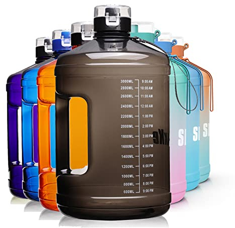 SLUXKE 1 Gallon Water Bottle Portable Water Jug Fitness Sports Daily Water Bottle with Motivational Time Marker,Leak-Proof, Wide Mouth, BPA Free Water Bottles for Sports Gym Fitness Work