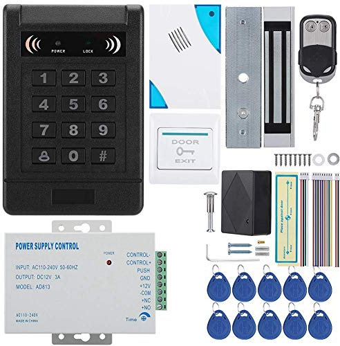 Door Access Control System Kit, Access Control Machine for Home Security System, Door Access Control Kit + EM-ID Card + Magnetic Lock + Remove Control + Doorbell Password