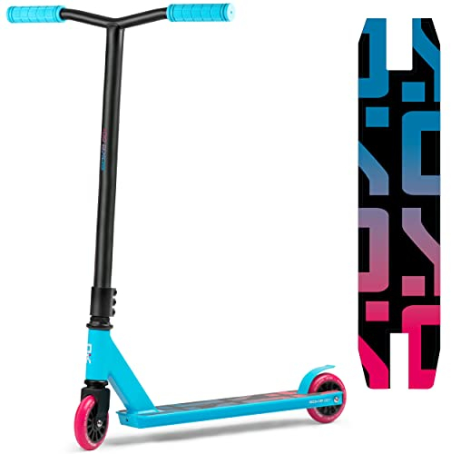 SOKE Go Stunt Scooter für Extreme Skateparkfahrten – ABEC-9 Carbonlager aus verchromtem Stahl – PU-Räder 88A – Y-Bar-Lenker mit TPR-Griffen – Aluminium-Deck türkis