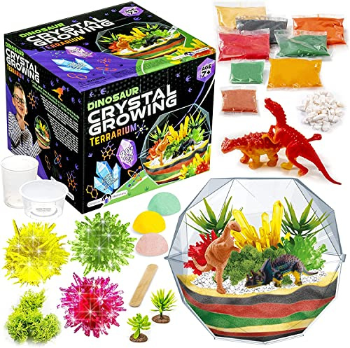 Original Stationery Kit de Terrario de Dinosaurios Crea Tus Propios Cristales, Kit de Cultivo de Cristales Todo en 1 con 2 Figuras de Dinosaurios y Semillas de Cristales Regalos Niños