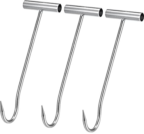 uxcell T-Handle Meat Boning Hook, Galvanized Curved T Hooks for Kitchen Butcher Shop Restaurant 12(300mm) 3Pcs