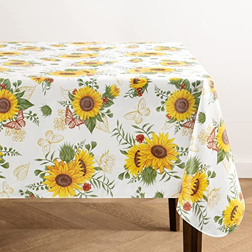 Elrene Home Fashions Sunflower Season Vintage Floral Water- and Stain-Resistant Vinyl Tablecloth with Flannel Backing, 60 Inches X 84 Inches, Rectangle