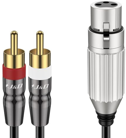 J&D Cavo da XLR Femmina a Doppio RCA Maschio, Adattatore per Cavo di Interconnessione Audio Stereo con Rivestimento in PVC da XLR Sbilanciato a 2 RCA Y Splitter Patch, 1,8 Metri