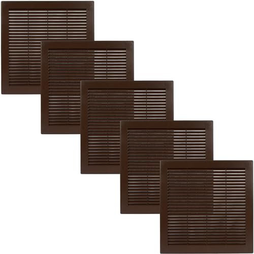 Vent Systems Cubierta de ventilación de 10 x 10 pulgadas, color marrón, paquete de 5, rejilla de ventilación cuadrada plana, cubierta de rejilla, pantalla de insectos integrada, rejillas de