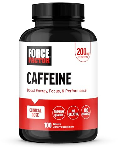 Force Factor Caffeine Pills 200mg, Boost Energy, Focus, Strength, and Performance, Premium Quality Tablets, Energy Support Supplement, 100 Tablets