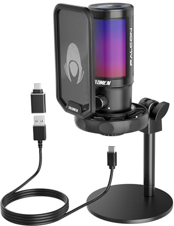 talomen USB Gaming Microphone for PC, PS4/PS5, RGB Condenser Microphone with Rapid Mute, Gain Control, Anti-Explosive Filter, Shock Mount for Discord Twitch YouTube Video Streaming F8