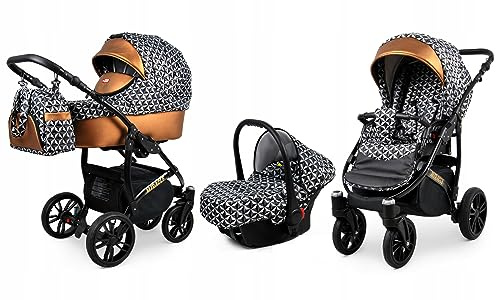 BabyLux® Kinderwagen Set 3 in 1 - Miracle - incl. Babywanne, Buggy Sportsitz, Auto-Babyschale - Autositz - Kinderwagenset - Kombikinderwagen mit Wickeltasche, Regenschutz usw.