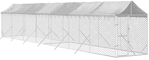 vidaXL Hundgård med tak silver 2x14x2,5 m galvaniserat stål