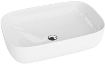 LAVITA Alava countertop washbasin Rectangular Sink Without Overflow and tap Hole Ceramic countertop Basin Modern Bathroom Sink 60 x 38.5 x 14.5 cm, White Gloss