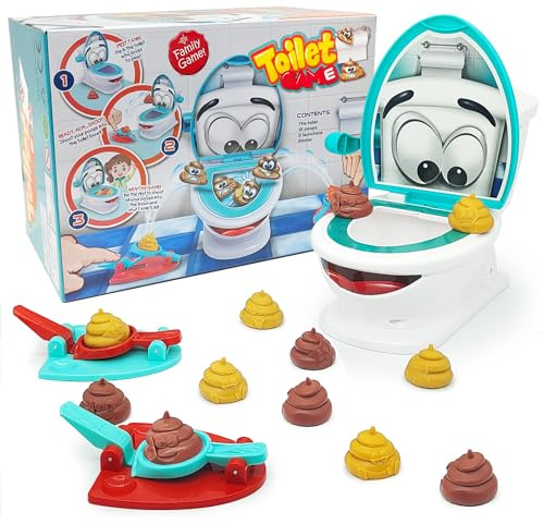 Anemeeoke Poop Family Game - Funny Shooting Game - Fast and Frenzied Launching - Includes 1 Toilet Bowl, 2 Launchers, 12 Soft Plastic Poops - Gift for Kids 3-8