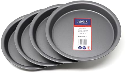 Lets Cook Cookware - 7 Inch Non Stick Sandwich Tins for Layer Cakes, Set of 4, 18cm, Air Fryer Compatible, British Made