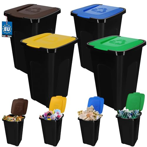 KOTARBAU® Set de 4 Papeleras de Reciclaje 50L | Recogida Selectiva para Cocina y Exterior | Cubo Amarillo
