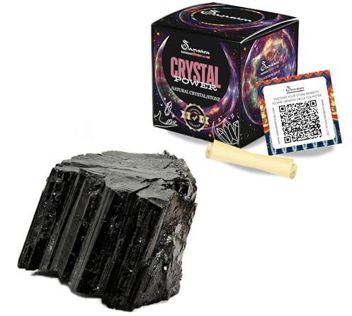 SAMSARA - Natursten svart turmalin med presentförpackning och faktablad | Crystal therapy, Reiki | Energikristall meditation och dekoration (turmalin)