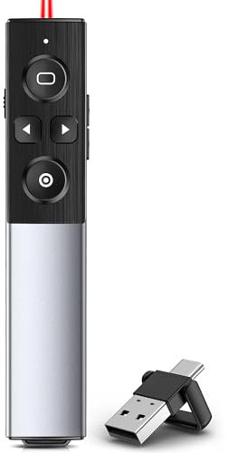 Presenter Kabellos, 2 in 1 USB und Typ-C-Empfänger Pointer für Präsentationen, Wiederaufladbare 2.4 GHz Presentation Clicker mit Fensterumschaltung/Hyperlink für Windows/Linux/Android/PowerPoint