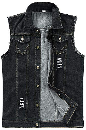 YOUTHUP Mens Vintage Denim Gilet Button Down Sleeveless Waistcoat | Mens denim jackets, Turn-down collar, Button closure, Regular fit, Rock and battle jacket style and outdoor events