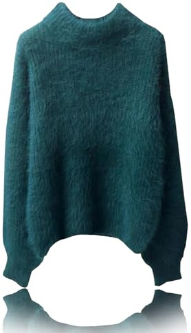 Lady Winter Angora Cashmere Blend Loose Warm Sweater, Loose Solid Color Crewneck Knit Pullover Sweater, Casual Thick Fleece Turtleneck Sweater, Warm Sweater Top